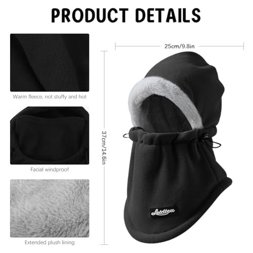 SANNIDHI® Winter Cap Full Face Mask Balaclava for Women Men Thermal Hat | Black Warm Cotton Hoodie Mask, Windproof Fleece Warmth, Drawstring Fit, Neck Protection for Riding Skiing Bikers and Outdoor - Image 2