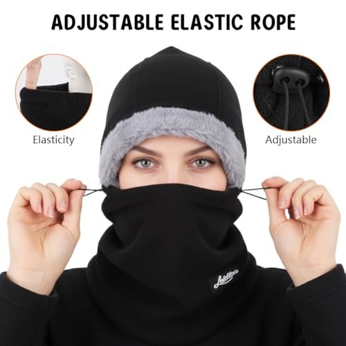 SANNIDHI® Winter Cap Full Face Mask Balaclava for Women Men Thermal Hat | Black Warm Cotton Hoodie Mask, Windproof Fleece Warmth, Drawstring Fit, Neck Protection for Riding Skiing Bikers and Outdoor - Image 4