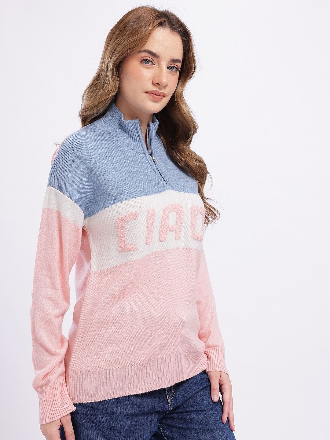 Embroidered Typography Striped Pullover - Image 4