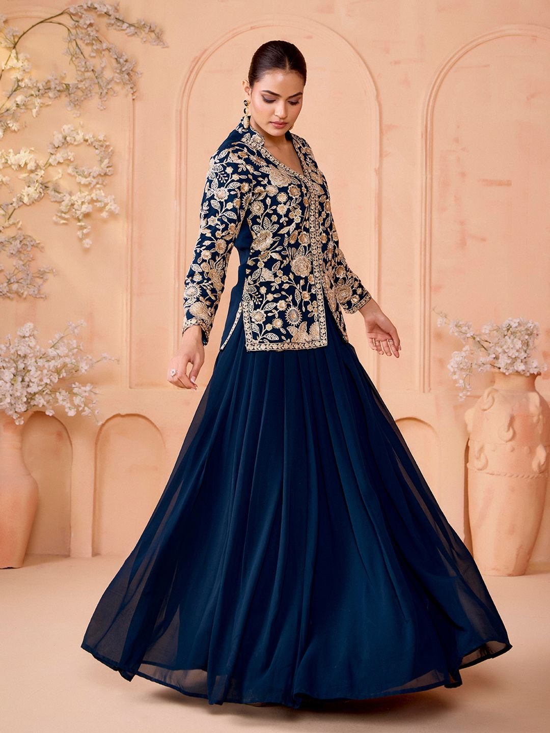MADHURAM Floral Embroidered Thread Work Ready To Wear Lehenga & Choli