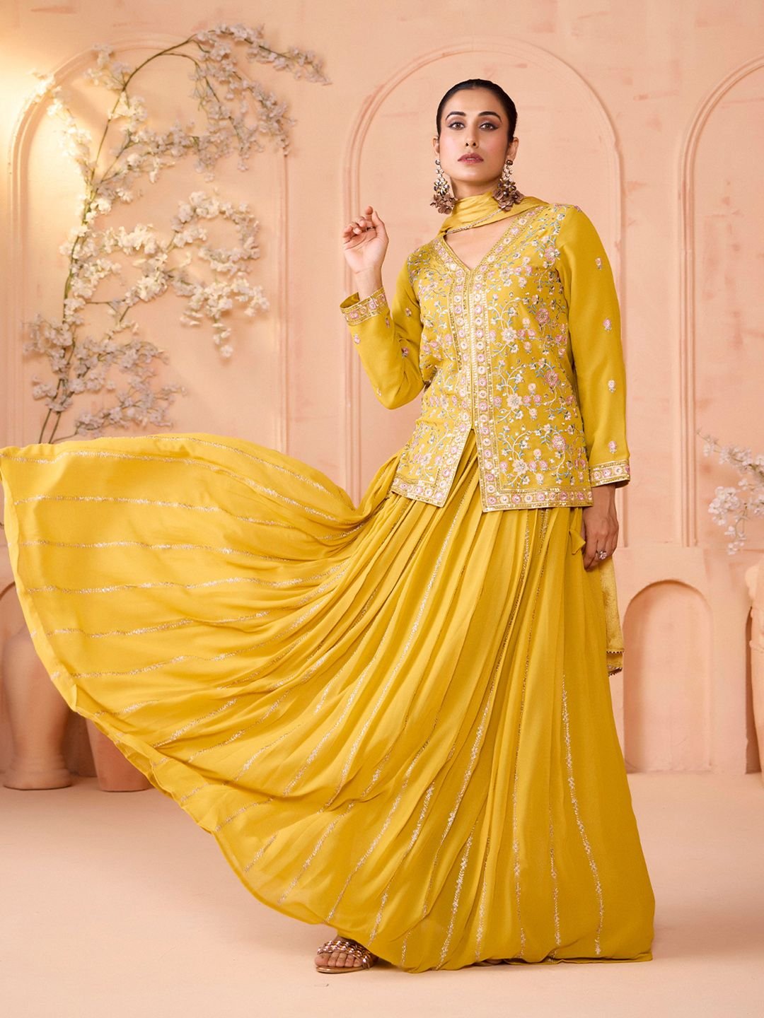 Embroidered Thread Work Ready To Wear Lehenga With Blouse & Dupatta