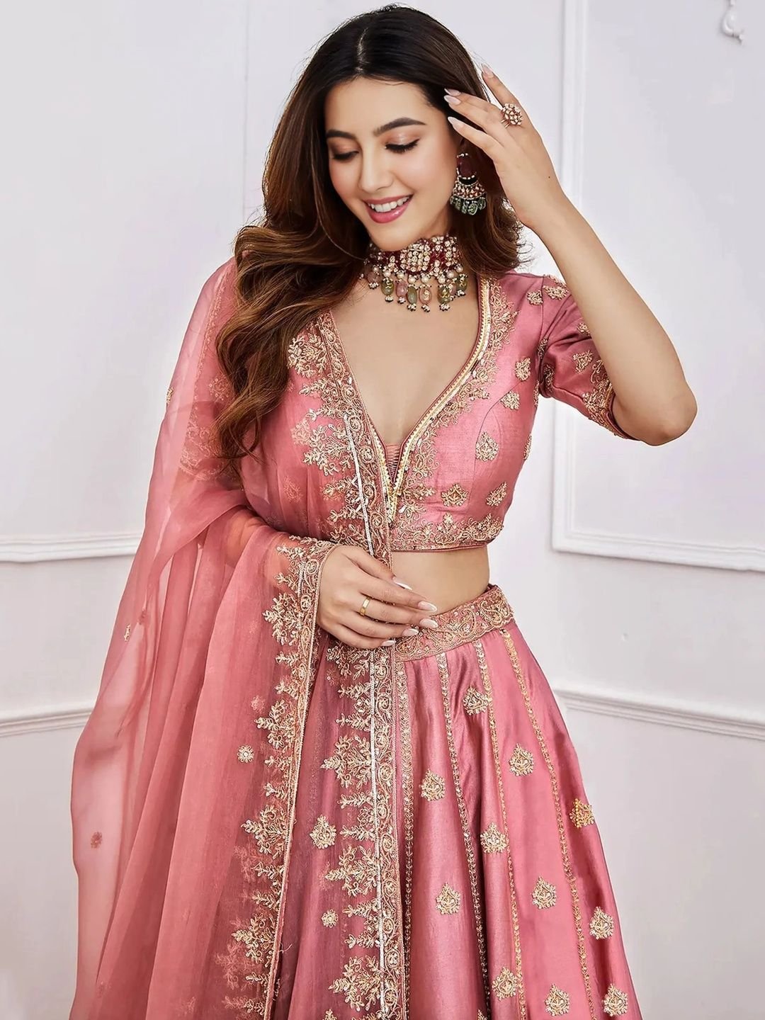 BAESD Embroidered Sequinned Semi-Stitched Lehenga & Blouse With Dupatta - Image 4