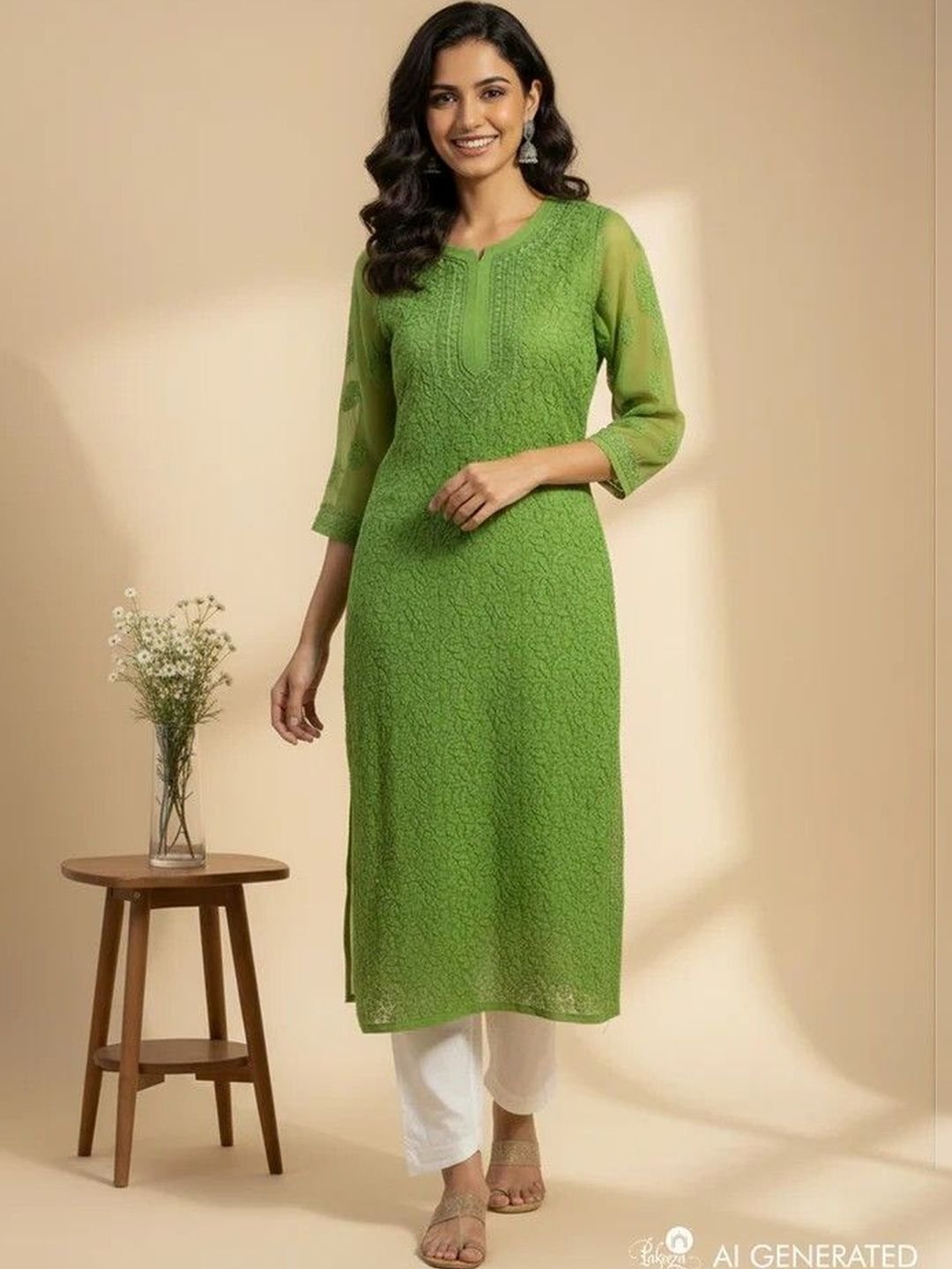 Pakeeza Ethnic Motifs Embroidered Chikankari Handloom Chikankari Kurti