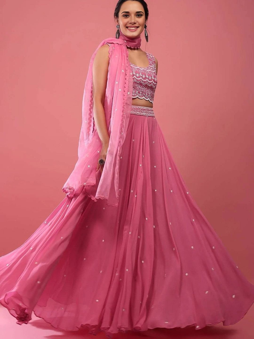 NEEL ART Embroidered Sequinned Semi-Stitched Lehenga & Unstitched Blouse With Dupatta