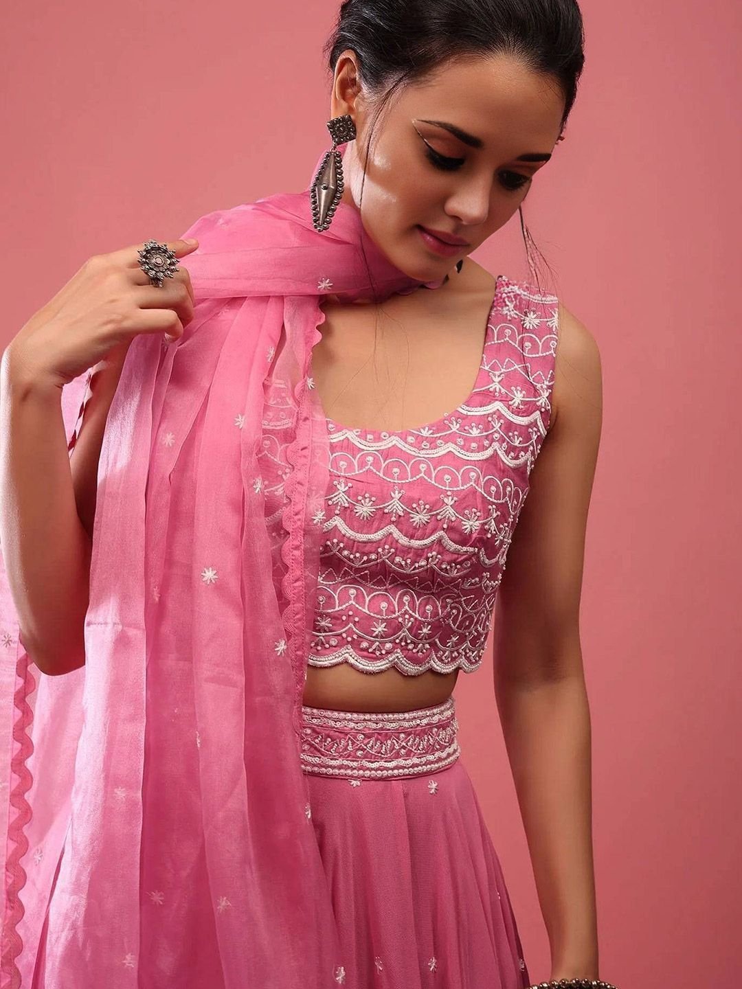 NEEL ART Embroidered Sequinned Semi-Stitched Lehenga & Unstitched Blouse With Dupatta - Image 2