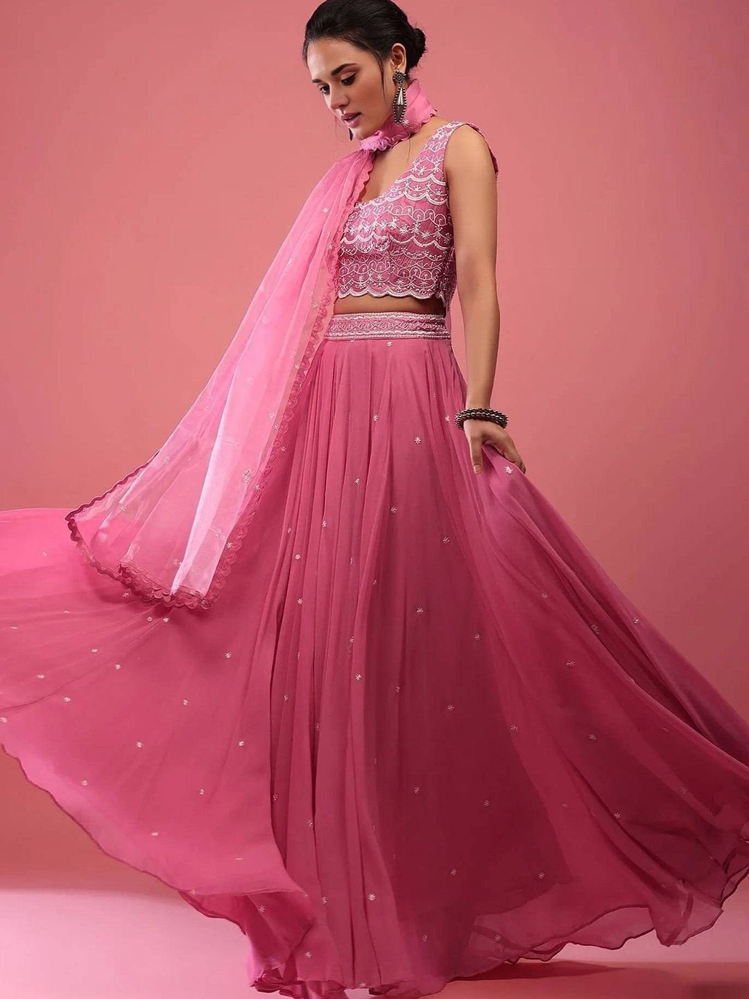 NEEL ART Embroidered Sequinned Semi-Stitched Lehenga & Unstitched Blouse With Dupatta - Image 3