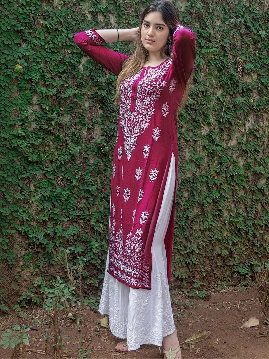 JBTEX Ethnic Motifs Embroidered Chikankari Chikankari Kurti - Image 4
