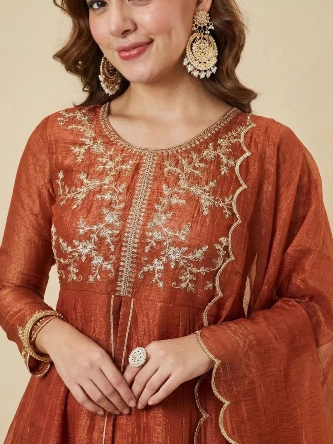 SAVALIYA CREATION Ethnic Motifs Embroidered Handloom Empire Anarkali Kurti - Image 2