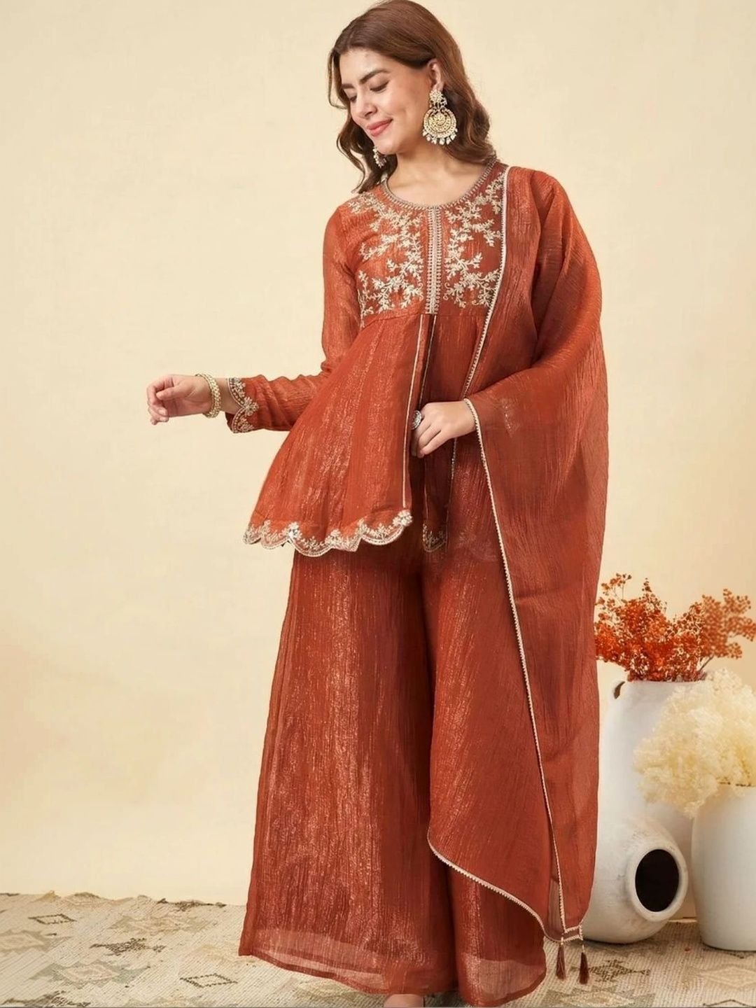 SAVALIYA CREATION Ethnic Motifs Embroidered Handloom Empire Anarkali Kurti - Image 4