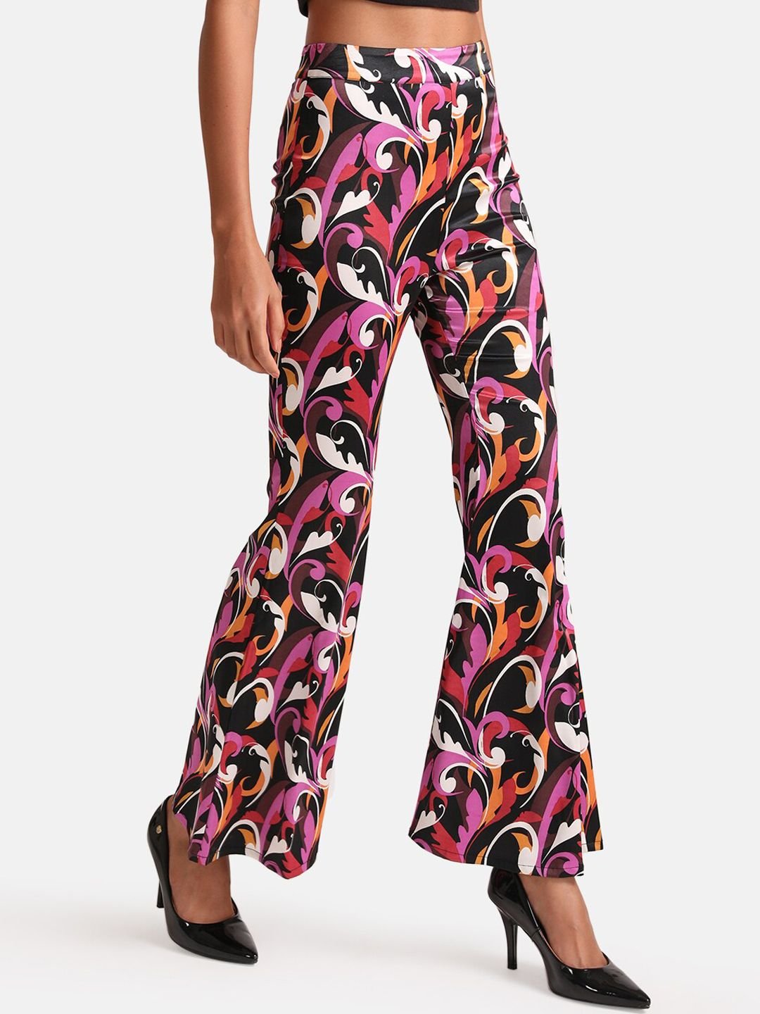 Kazo Women Floral Abstract Printed Flared High-Rise  Bell Bottom Trousers - Image 2
