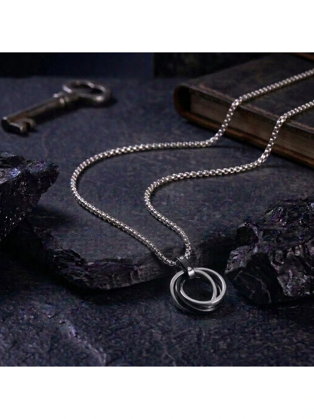 Multi Ring Stainless Steel Rocky Neck Chainfor Men - Image 2