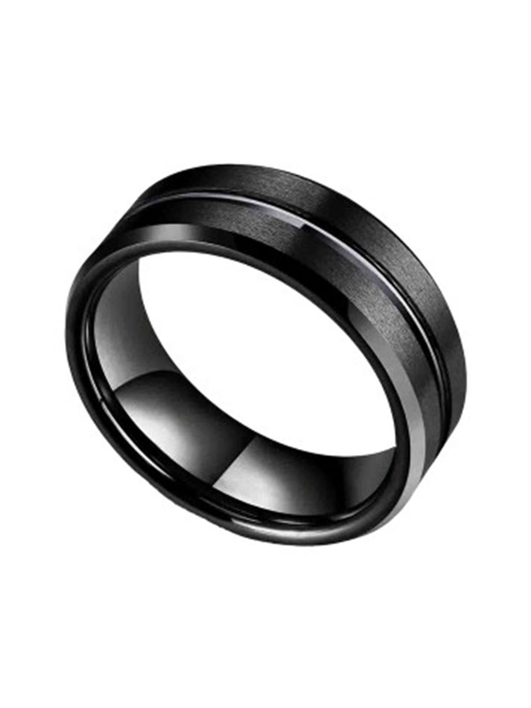 Peora Peora Men Tungsten Grooved Center Polished Band Finger Ring - Image 3