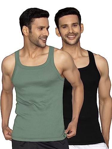 XYXX Men's 100% Cotton Ribbed Regular Fit Solid Square Neck Vest | Anti Bacterial Finish, Racer Back Baniyan for Man, Tag Free Comfort Man's Inner