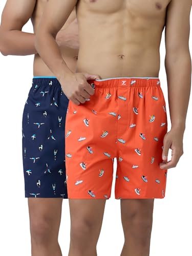 XYXX Men's Renew Super Combed Cotton Regular Fit Printed Boxer Shorts with No Marks Waistband & Dual Side Pocket (Pack of 2)