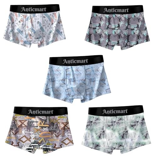 Men’s Printed Boxer Briefs Pack of 5 | Soft Stretch Breathable Trunks Underwear for Men | Multicolor Designer Innerwear for Men