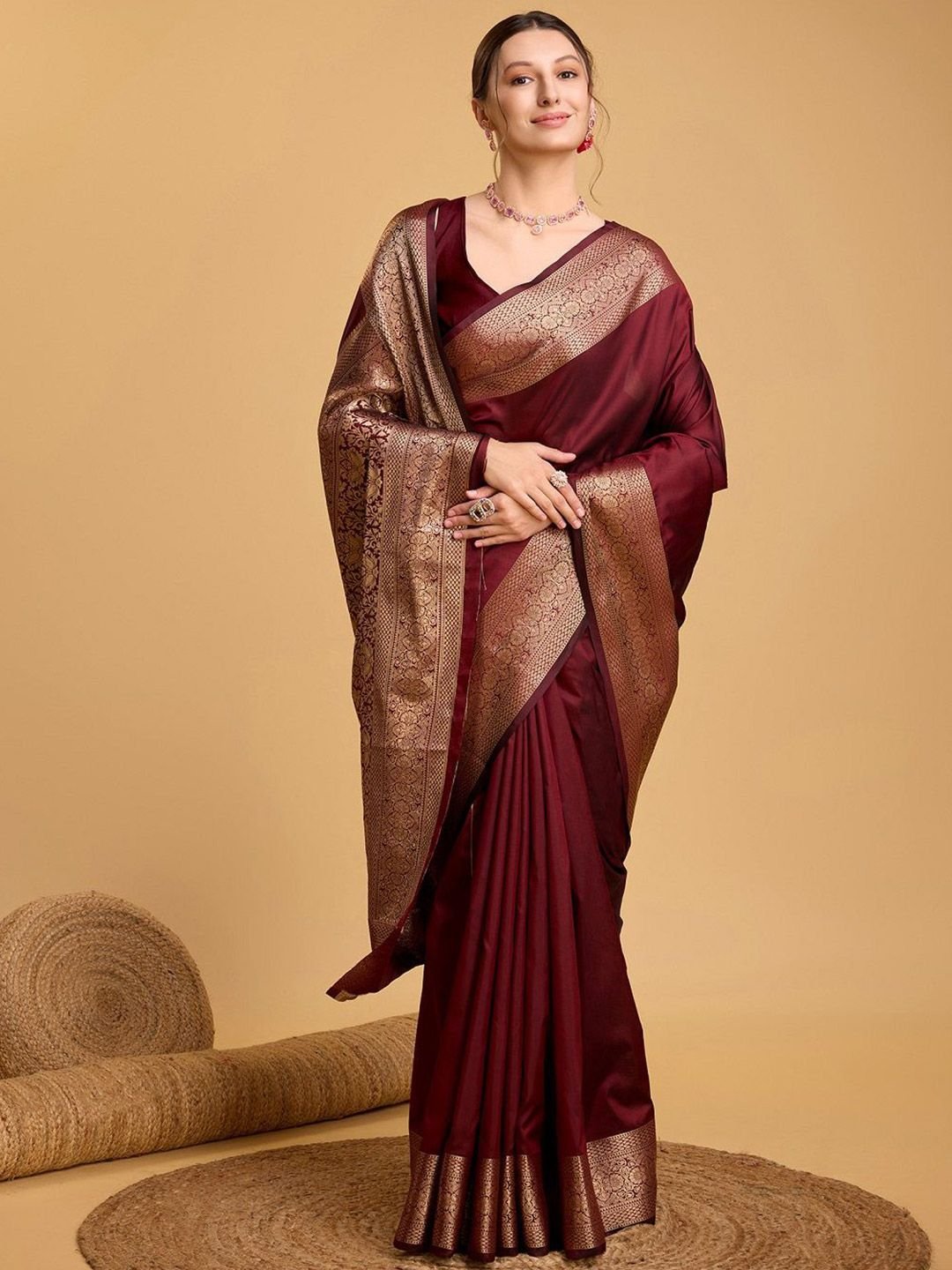 Art Silk Woven Design Zari Kanjivaram Saree With Unstitched Blouse Piece - Image 4