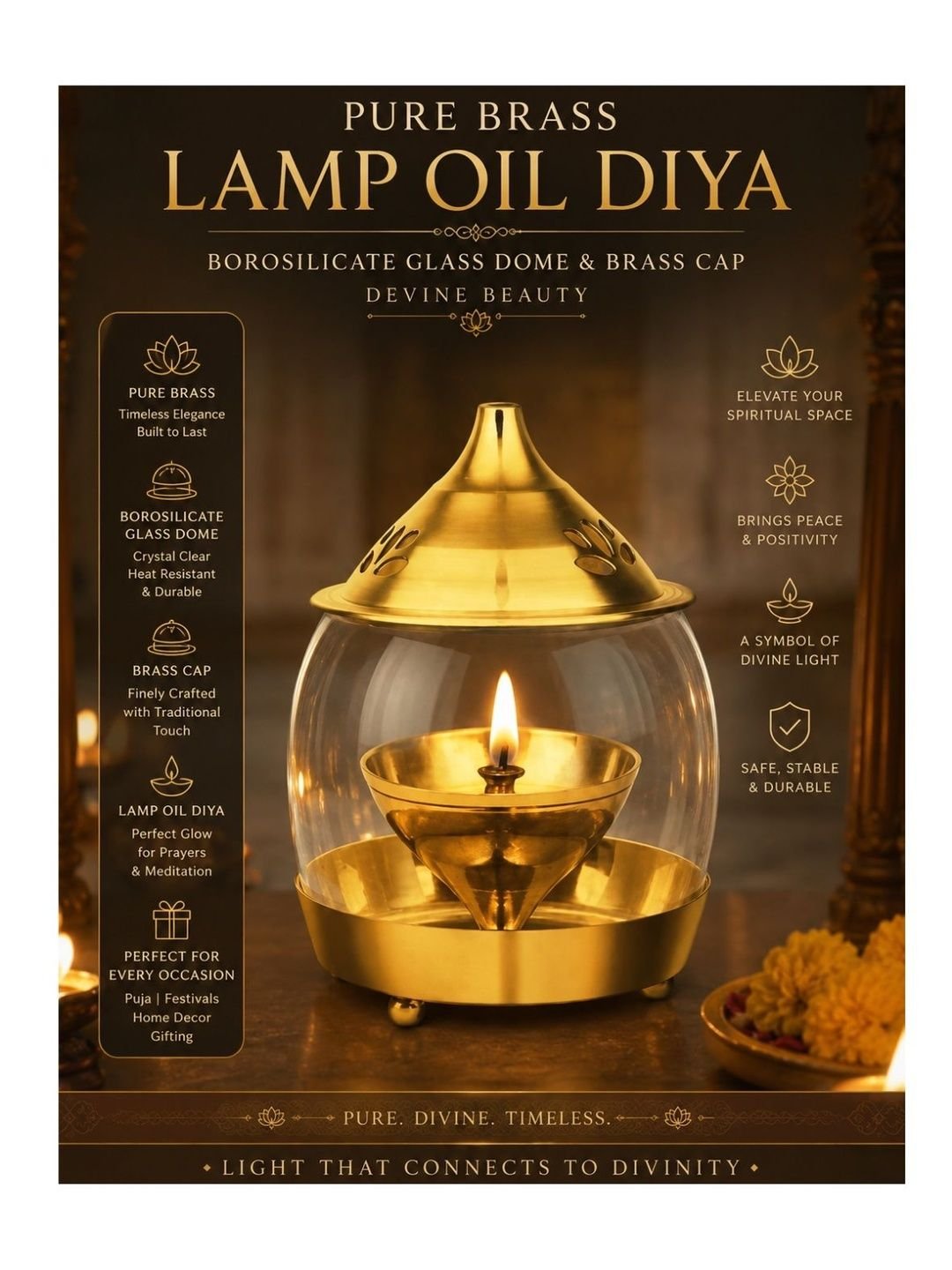 SD CREATIONS Yellow & Transparent Textured Akhand Jyot Diya - Image 2