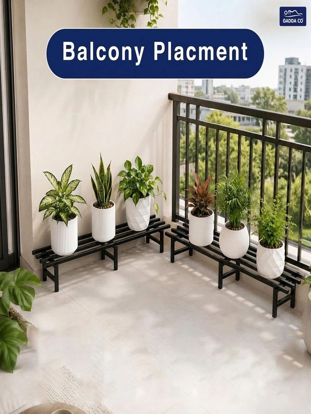 GADDA CO Black Set Of 2 Rust-Resistant & Powder-Coated Rectangular Plant Stand - Image 2