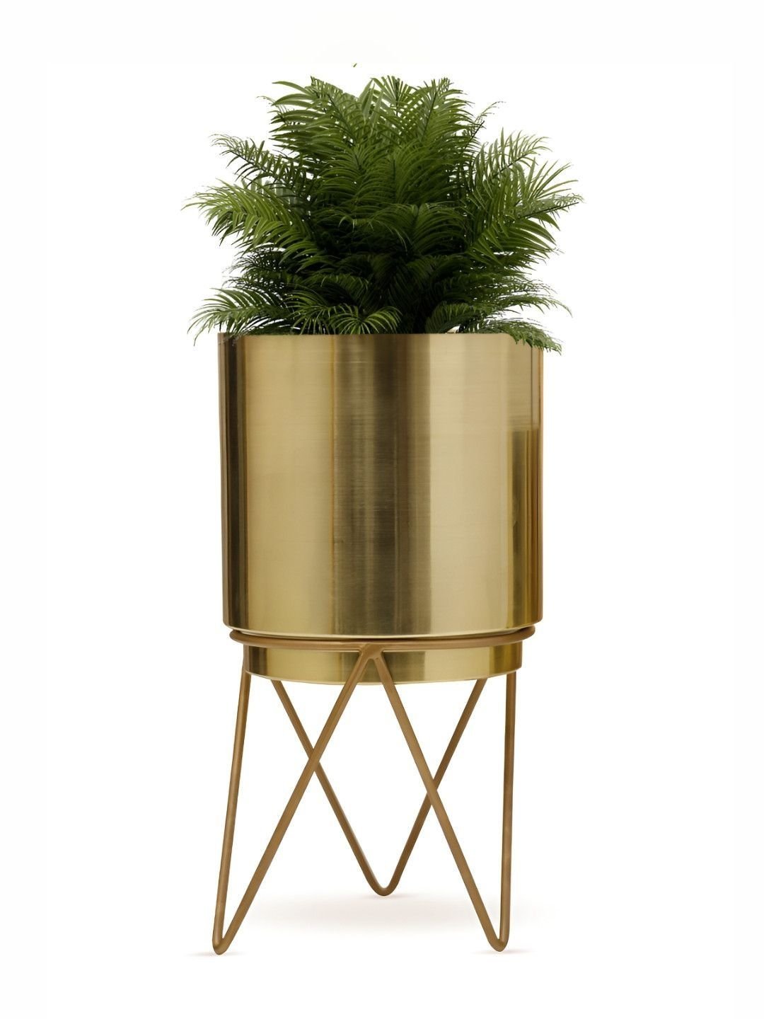 HomeShastra Gold-Toned Textured  Planter With Holder - Image 2