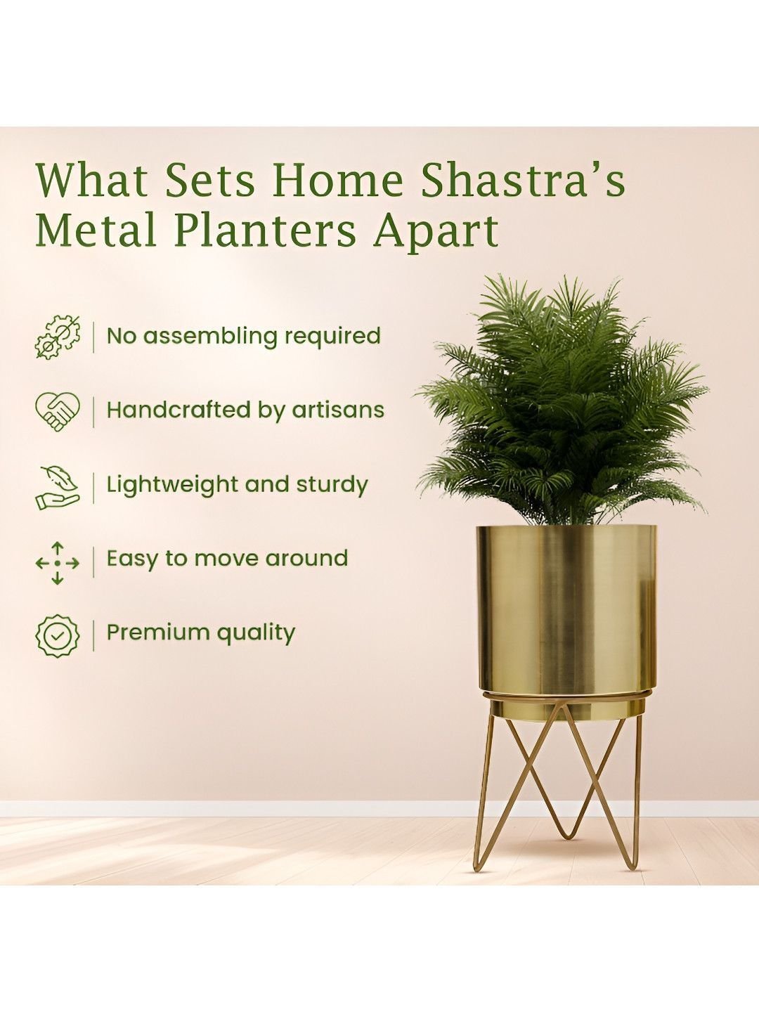 HomeShastra Gold-Toned Textured  Planter With Holder - Image 3