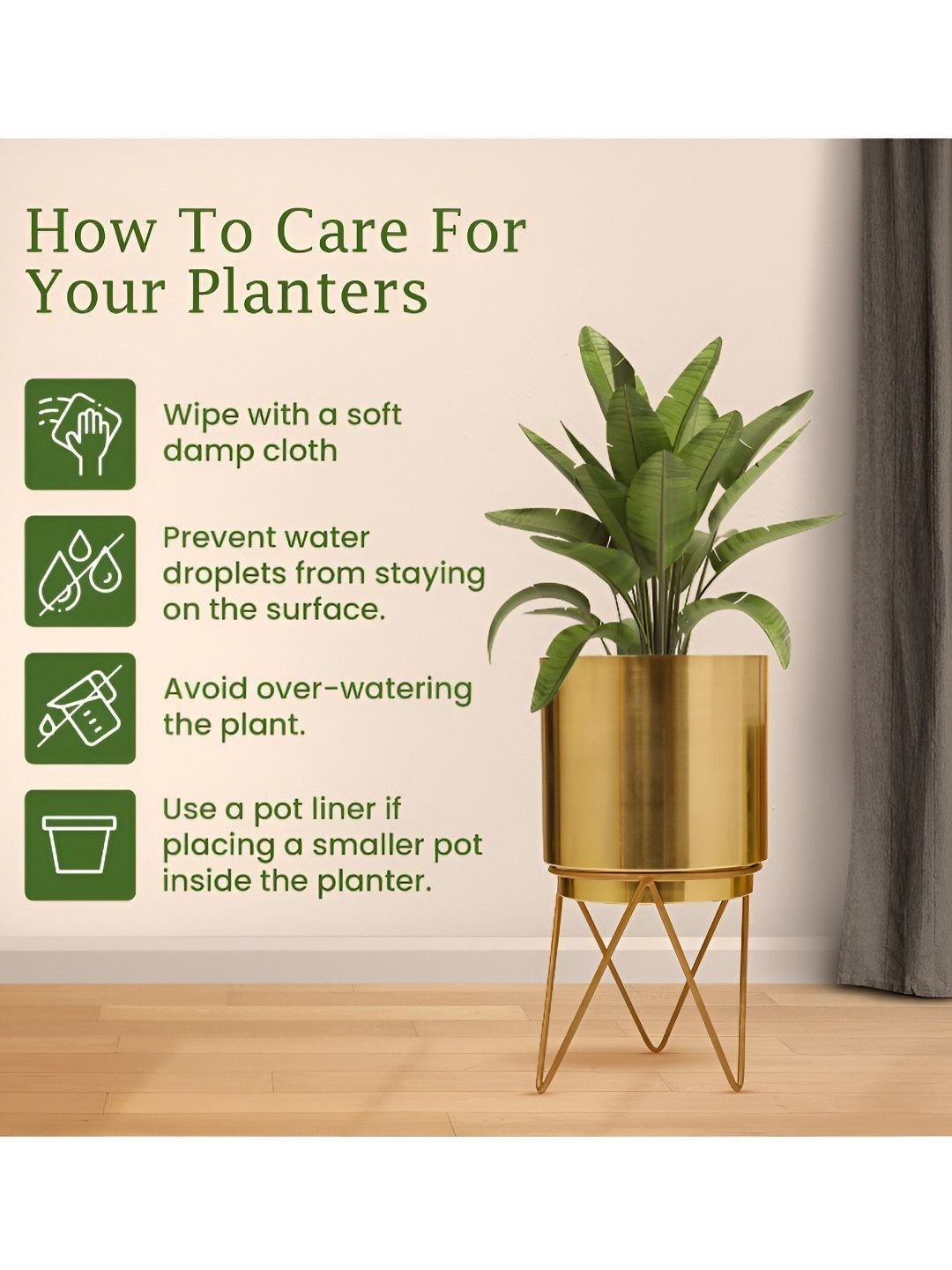 HomeShastra Gold-Toned Textured  Planter With Holder - Image 4