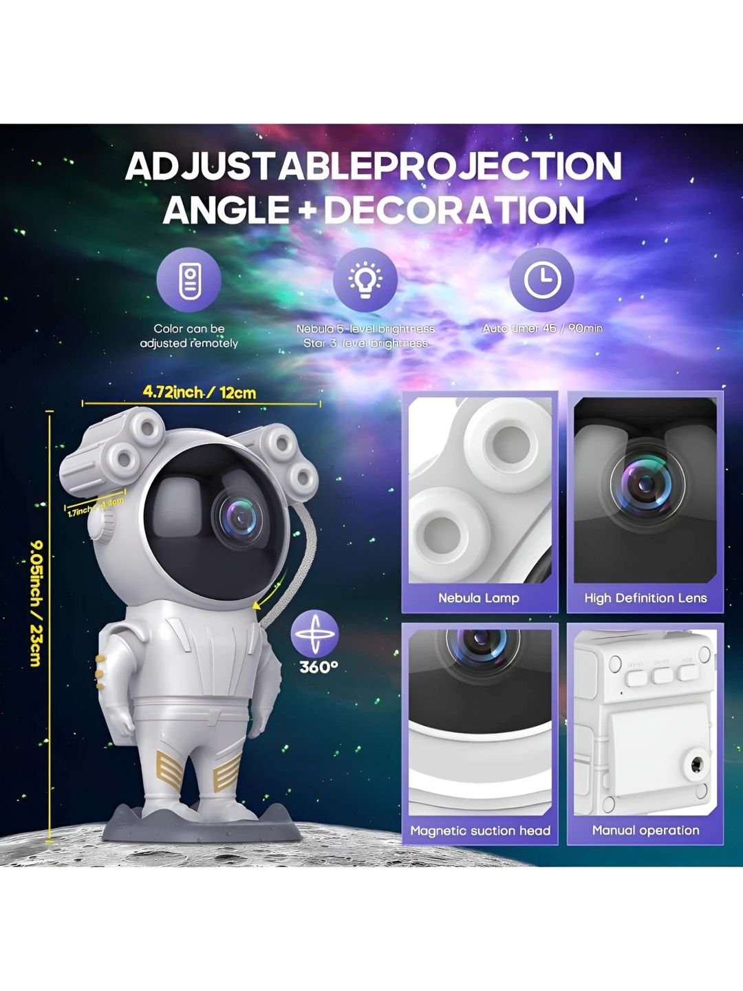 EarthCraft Astronaut Projector Lamp White Acrylic Table Lamp With Adjustable Cord & Bulb - Image 3