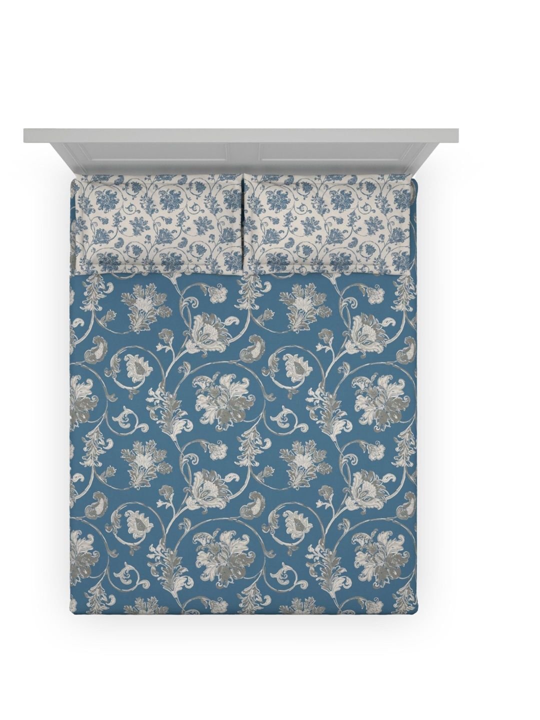 Blue Ethnic Motifs 144 TC Queen Bedsheet with 2 Pillow Covers - Image 3