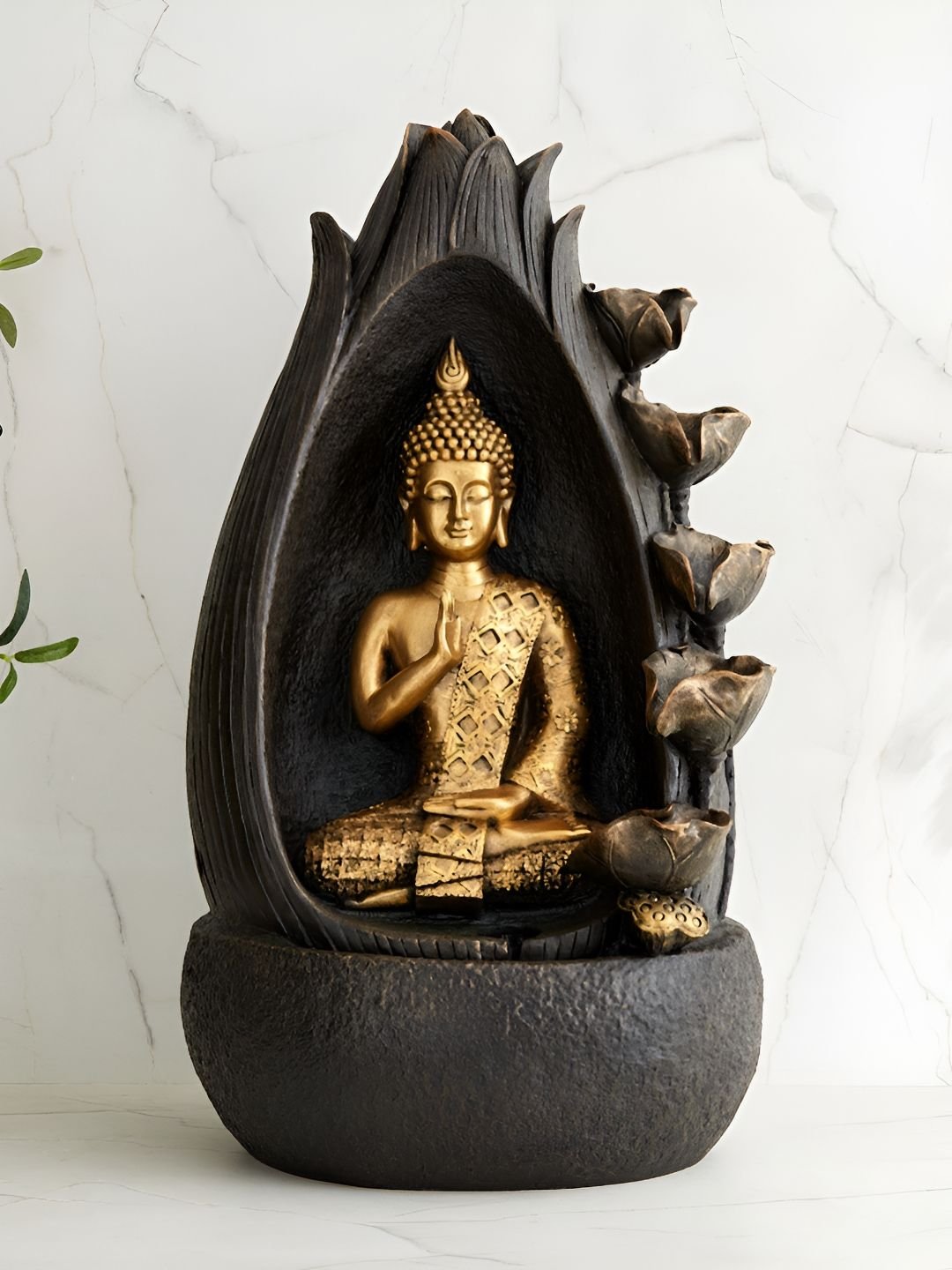 Home Centre Alpine Modern Grey Textured Buddha Water Fountain - Image 2