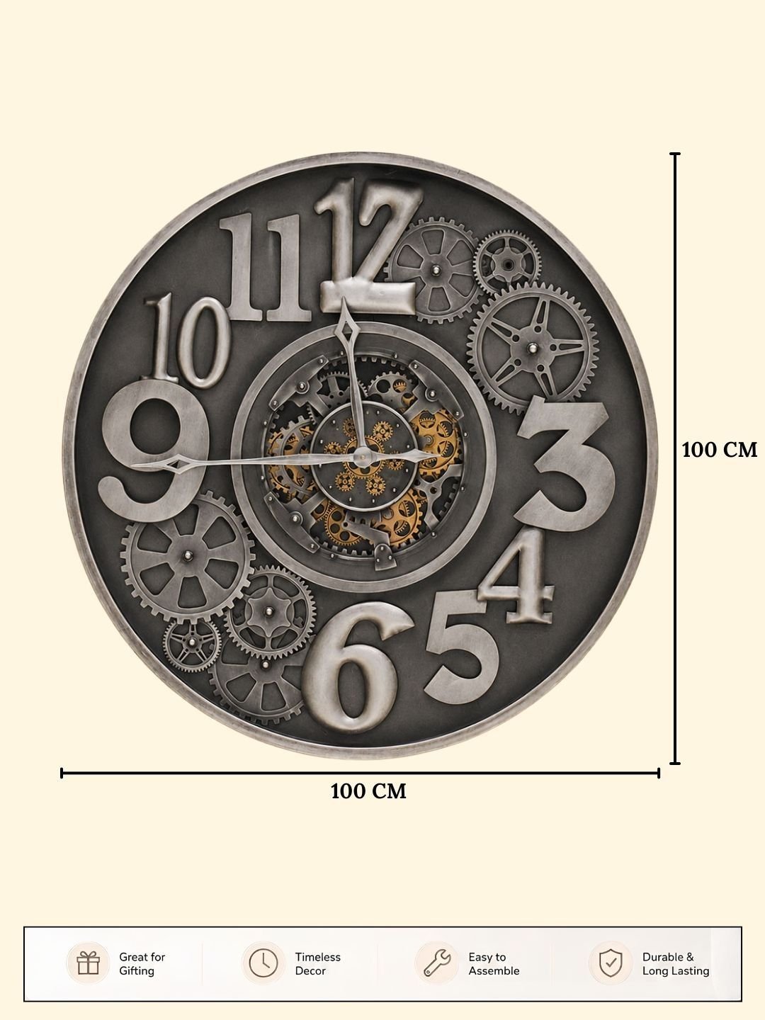Gold-Toned & Grey Wall Clock - Image 4