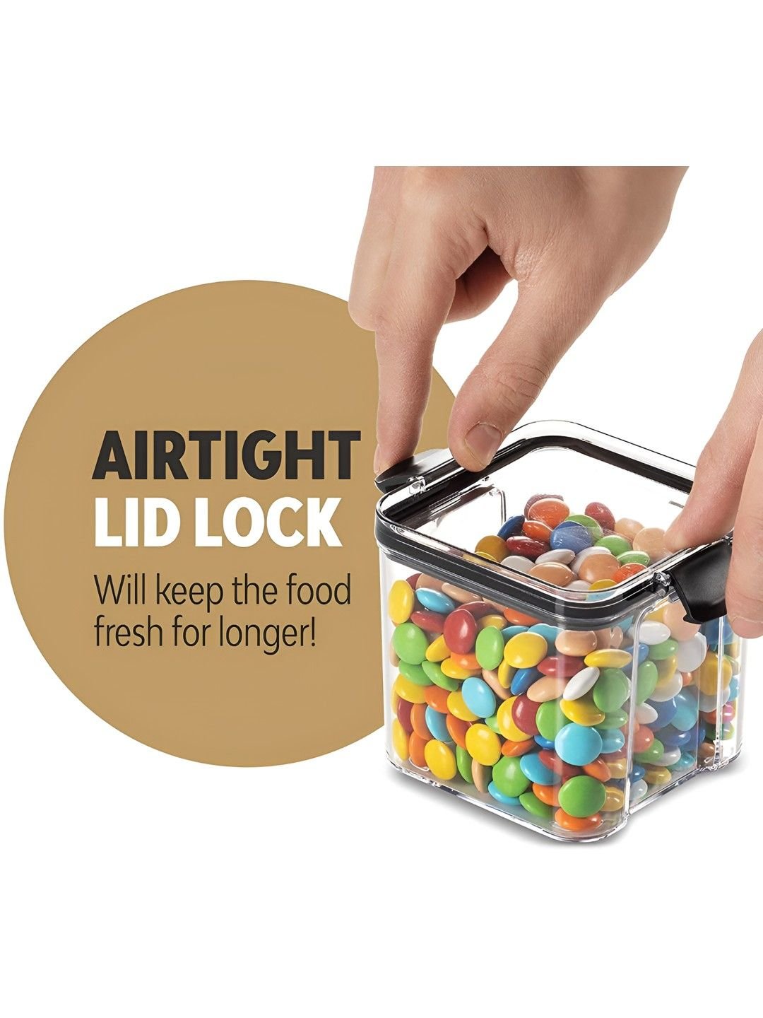 Set of 6 Black Airtight Plastic Kitchen Storage Containers 1100 ml - Image 2