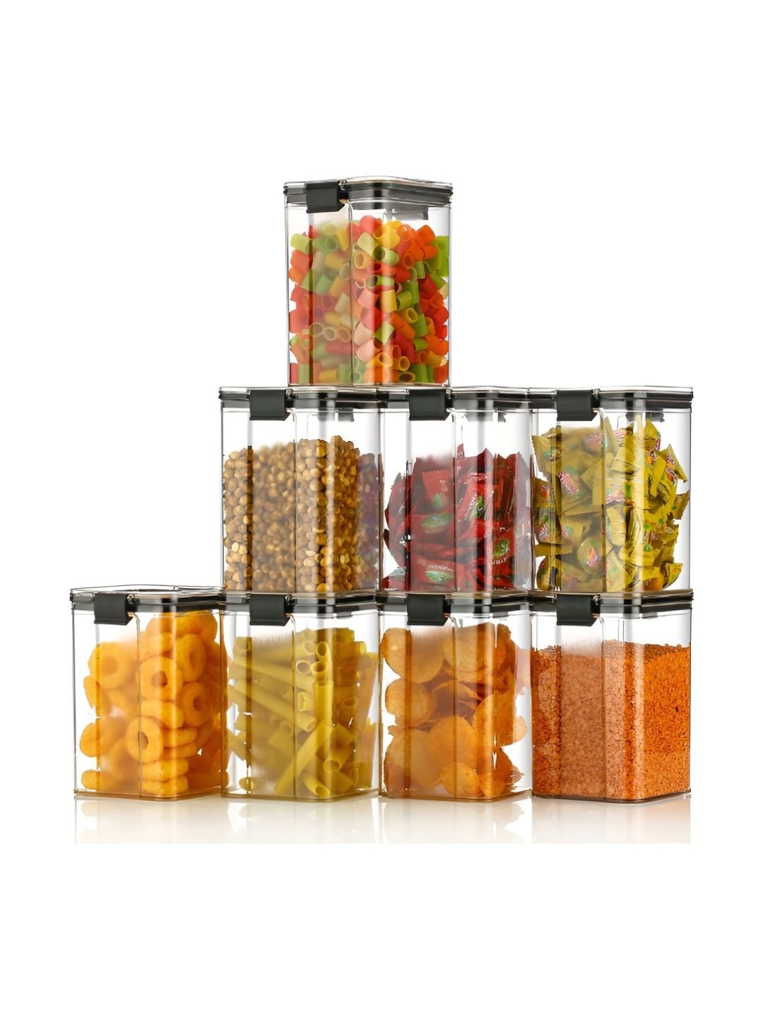 Set of 6 Black Airtight Plastic Kitchen Storage Containers 1100 ml - Image 3