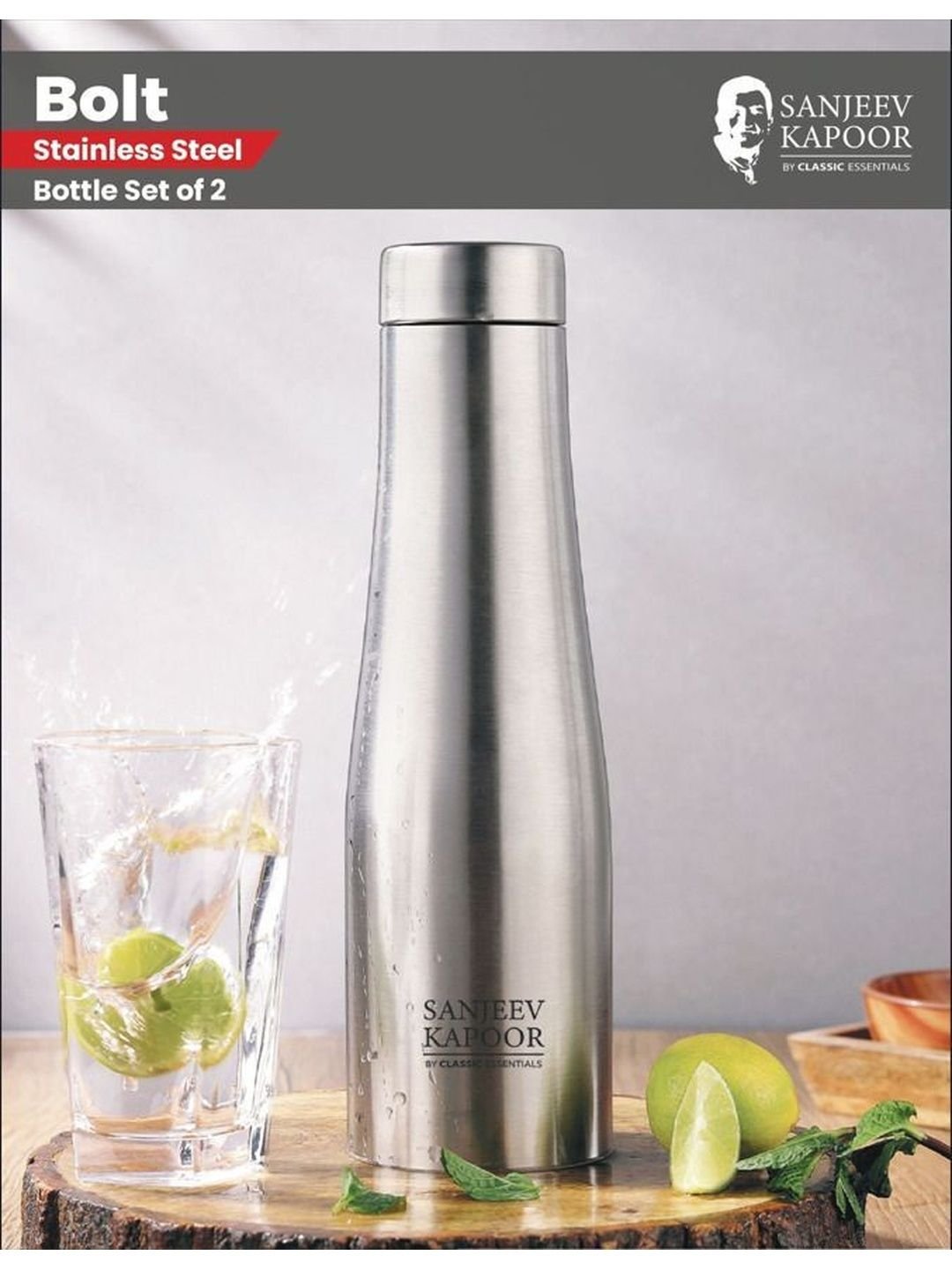 Classic Essentials Silver-Toned Single Stainless Steel Solid Water Bottle - Image 2
