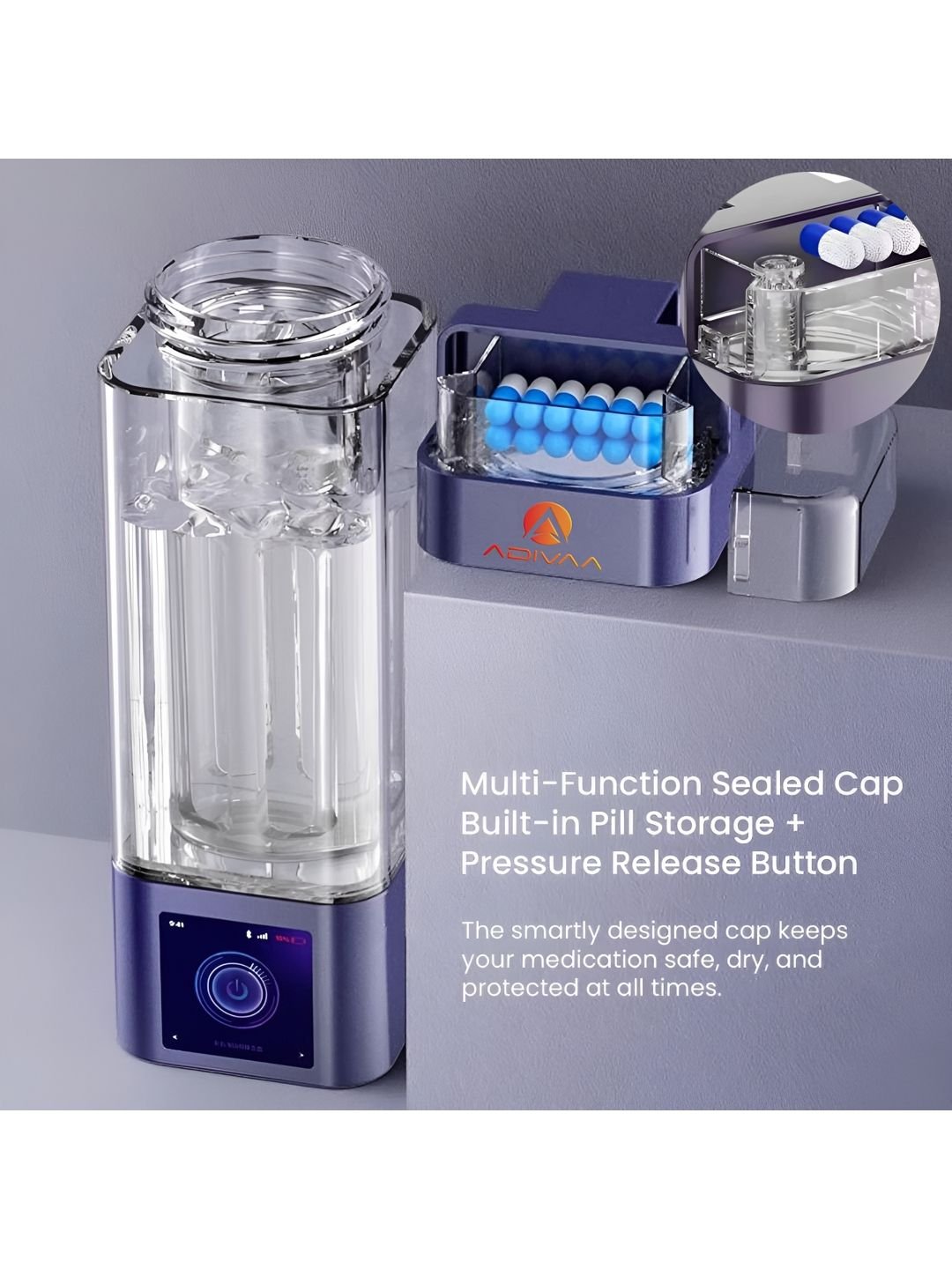 ADIVAA Purple & Transparent Touchscreen Smart Panel for Gym & Daily Use Water Bottle 350ml - Image 2