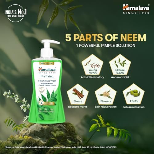 Himalaya Purifying Neem Face Wash | With 5 Parts of Neem & Turmeric | Clears & Prevents Pimples & Acne | Clinically Proven Formula | For Oily & Acne Prone Skin ||For Men and Women| 400ml - Image 4