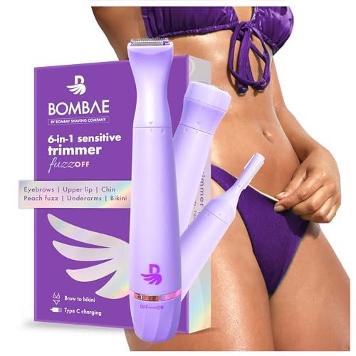 Bombae 6-in-1 Sensitive Trimmer for Women | Facial Hair Removal Machine | Bikini Trimmer for Woman | Private Part | Face, Eyebrow & Underarm | 90 Min Runtime, C Type Charging, Waterproof, Painless