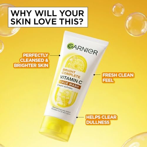 Garnier Bright Complete Vitamin C Face Wash for Brightness & Glow, 160g | Vitamin C facewash for women and men | Daily Cleanser Suitable for all skin types | For Brightening and Glowing skin - Image 4
