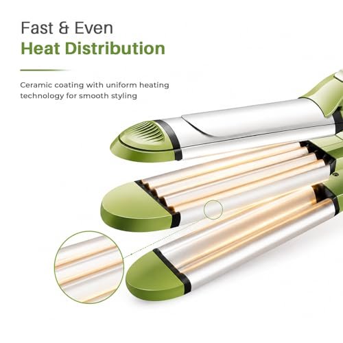 VGR 4-in-1 Hair Styler - Hair Straightener, Curler, Crimper, and Waving Tool with Ceramic Coating Plates & Adjustable Heat Settings | Uniform Heat Technology | 2-Year Warranty (V-569, Green) - Image 2