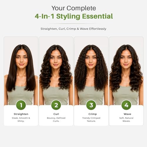 VGR 4-in-1 Hair Styler - Hair Straightener, Curler, Crimper, and Waving Tool with Ceramic Coating Plates & Adjustable Heat Settings | Uniform Heat Technology | 2-Year Warranty (V-569, Green) - Image 4