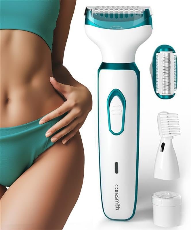 Caresmith Bloom 4 in 1 Face & Body Hair Trimmer for Women | 3 Heads- Body Trimmer & Shaver, Face Trimmer & Eyebrow Trimmer | Rechargeable | Hair Removal Machine for Women, Green