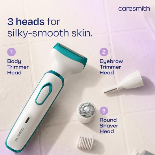 Caresmith Bloom 4 in 1 Face & Body Hair Trimmer for Women | 3 Heads- Body Trimmer & Shaver, Face Trimmer & Eyebrow Trimmer | Rechargeable | Hair Removal Machine for Women, Green - Image 2