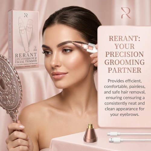 RERANT 2-in-1 Eyebrow Trimmer and Facial Hair Remover for Women, Rechargeable Electric Face Razor with Built-in LED Light, Painless Precision Eyebrow Razor and Lip Hair Trimmer, Portable (S1) - Image 2