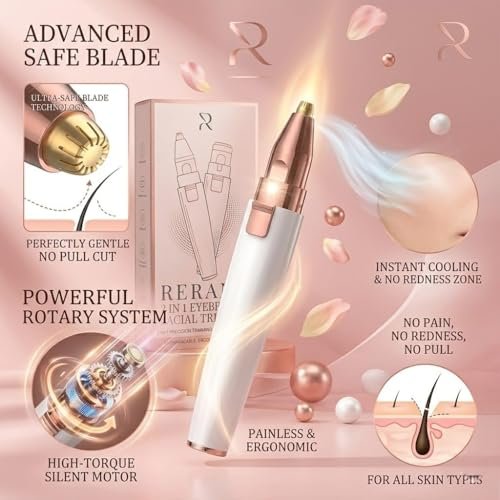 RERANT 2-in-1 Eyebrow Trimmer and Facial Hair Remover for Women, Rechargeable Electric Face Razor with Built-in LED Light, Painless Precision Eyebrow Razor and Lip Hair Trimmer, Portable (S1) - Image 3