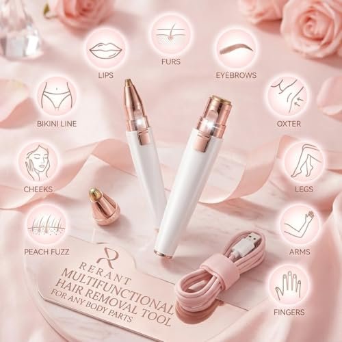 RERANT 2-in-1 Eyebrow Trimmer and Facial Hair Remover for Women, Rechargeable Electric Face Razor with Built-in LED Light, Painless Precision Eyebrow Razor and Lip Hair Trimmer, Portable (S1) - Image 4