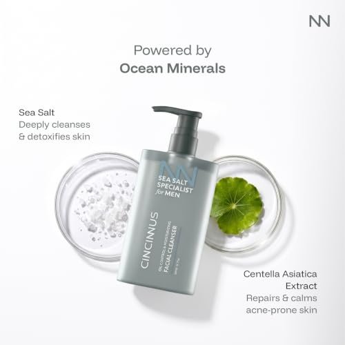 Cincinnus Oil Control & Moisturizing Facial Cleanser for Men | Deep Cleansing Face Wash with Sea Salt, Centella & Salicylic Acid | Controls Excess Oil | for Oily & Acne-Prone Skin | 210ml - Image 2