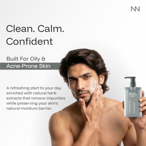 Cincinnus Oil Control & Moisturizing Facial Cleanser for Men | Deep Cleansing Face Wash with Sea Salt, Centella & Salicylic Acid | Controls Excess Oil | for Oily & Acne-Prone Skin | 210ml - Image 3