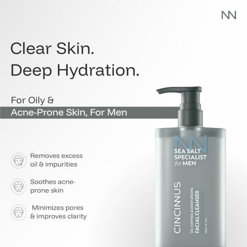 Cincinnus Oil Control & Moisturizing Facial Cleanser for Men | Deep Cleansing Face Wash with Sea Salt, Centella & Salicylic Acid | Controls Excess Oil | for Oily & Acne-Prone Skin | 210ml - Image 4