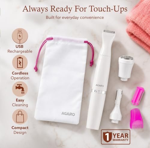 AGARO Rechargeable 3-in-1 Multi Trimmer for Women, for Face, Leg, Eyebrow, Underarms, & Bikini Area, Multipurpose Hair Remover for Women, 120 minutes Runtime, White - Image 4