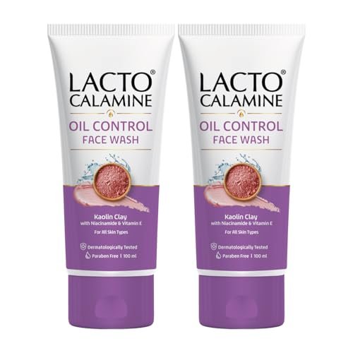 Lacto Calamine Face Wash For Oily Skin |100ml each- Pack of 2 | Kaolin Clay, Niacinamide & Vitamin E | Facewash Reduces Excess Oil, Controls Pimples, Blackheads & Whiteheads |Face wash For Women & Men