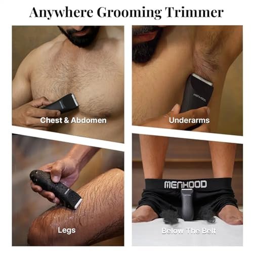 MENHOOD Trimmer 1.0 Waterproof Manscaping Body Ball Trimmer for Men Private Part Pubic Hair Groomer Ceramic Blade 4 Lengths (3/6/9/12mm) 150 Min Runtime Black - Image 2
