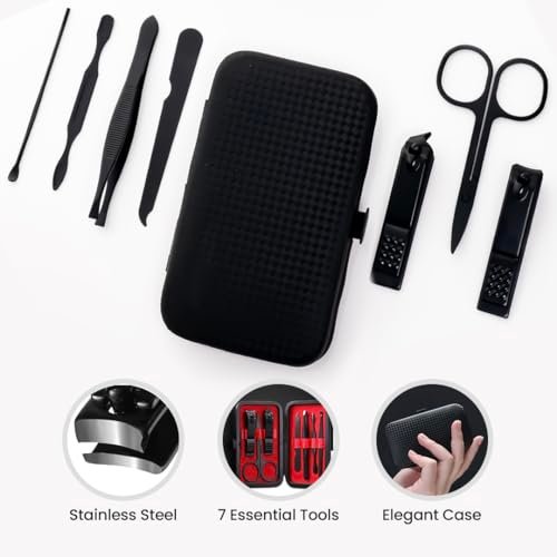 Gleva Stainless Steel Manicure Set, Manicure Pedicure Kit, Eyebrow Scissor, Nail Cutter, Diagonal Nail Clipper, Nail File, Ear Pick, Nail Cleaner & Eyebrow Tweezer Personal Care Nail Clipper Kit For Men & Women (Set of 7) - Image 2
